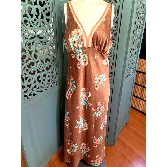 INC International Concepts Intimates-Long Floral Nightgown-Mocha Coral-Teal-L - Picture 1 of 5